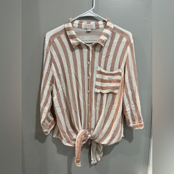 VIXBE Thompkins Tie Front Top Rayon Beachy Summer Short Sleeve Blouse XL - Picture 10 of 10